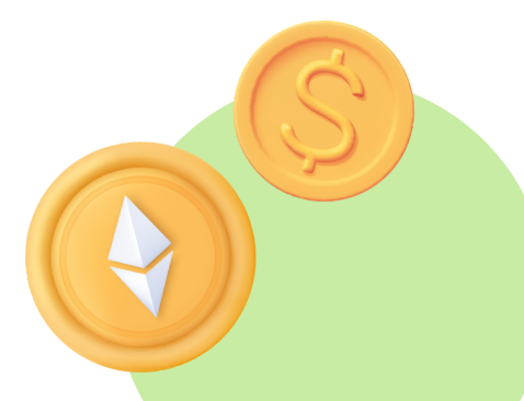 Dollar and Ethereum coin logos that show multiple payment options available during checkout
